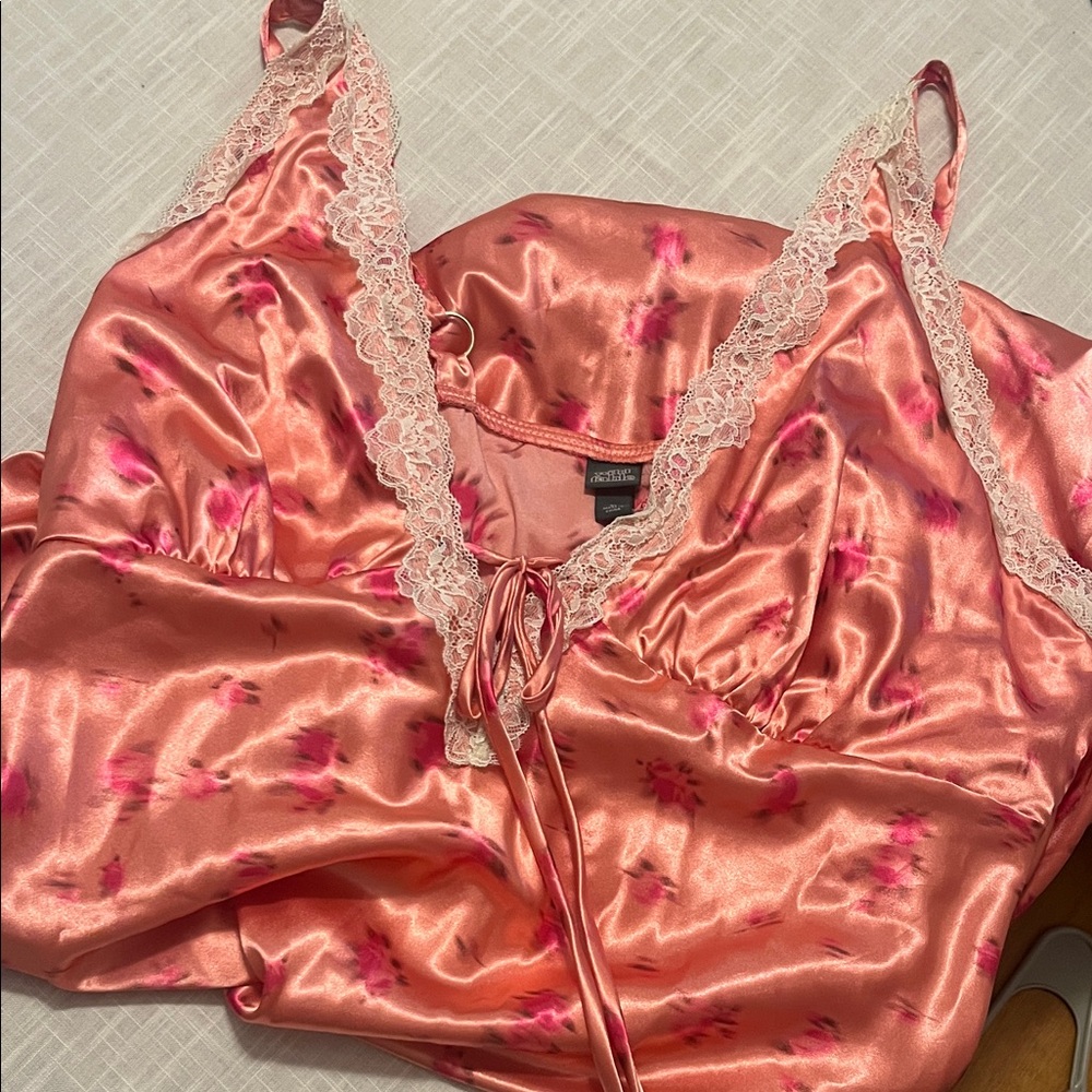 Wild Fable Pink Satin Chemise with Lace